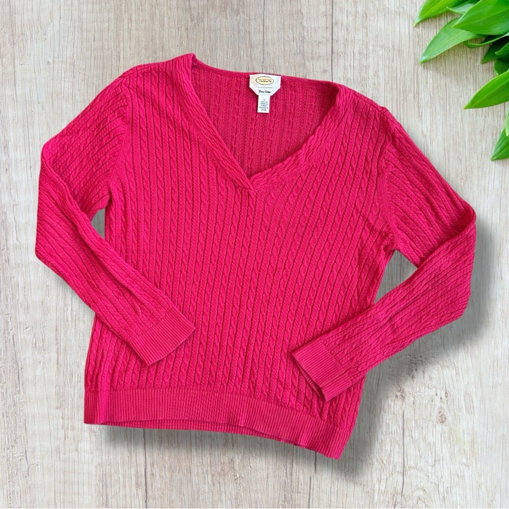 Talbots Pink Knit Sweater V-Neck 100% Pima Cotton Size L